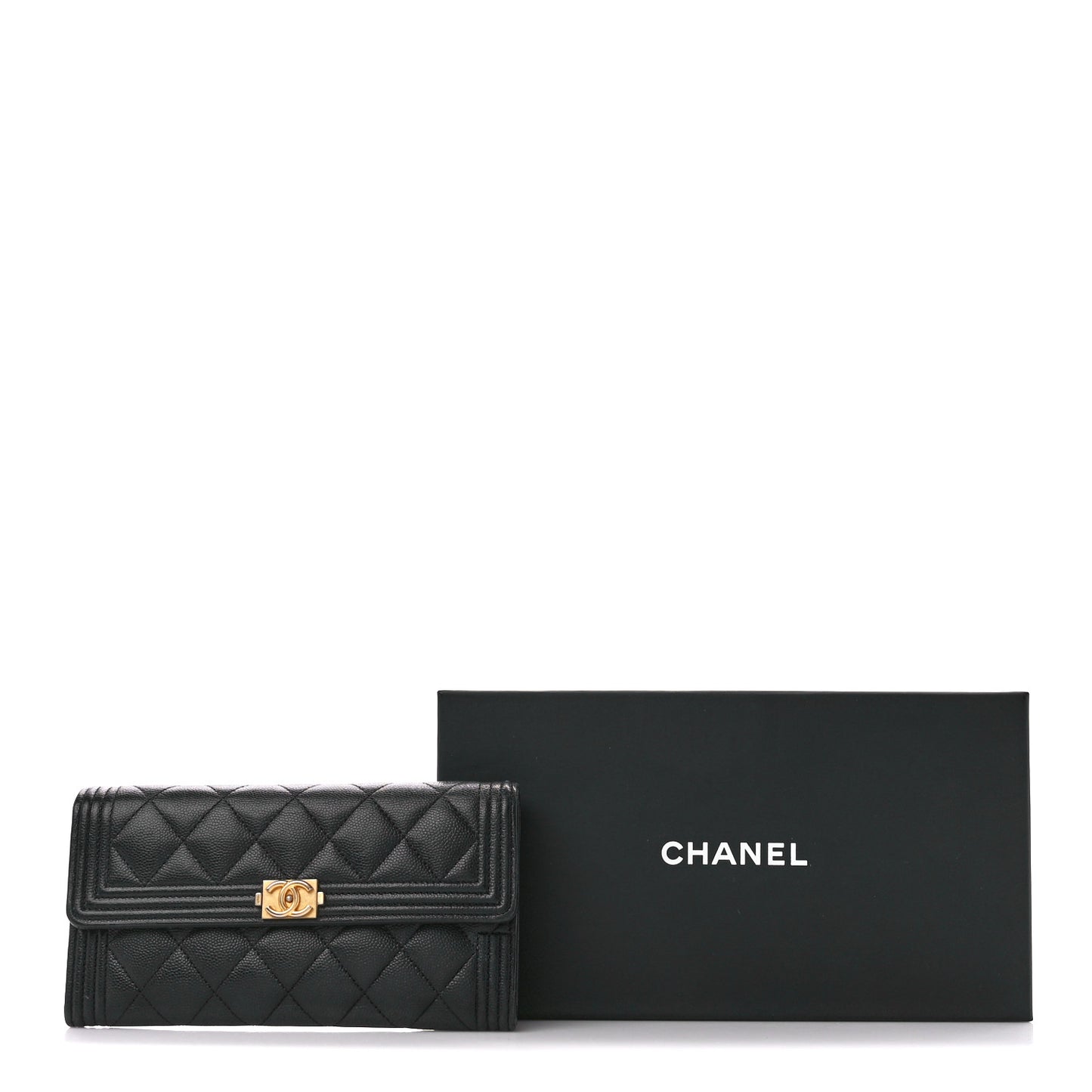 Caviar Quilted Large Boy Gusset Flap Wallet Black