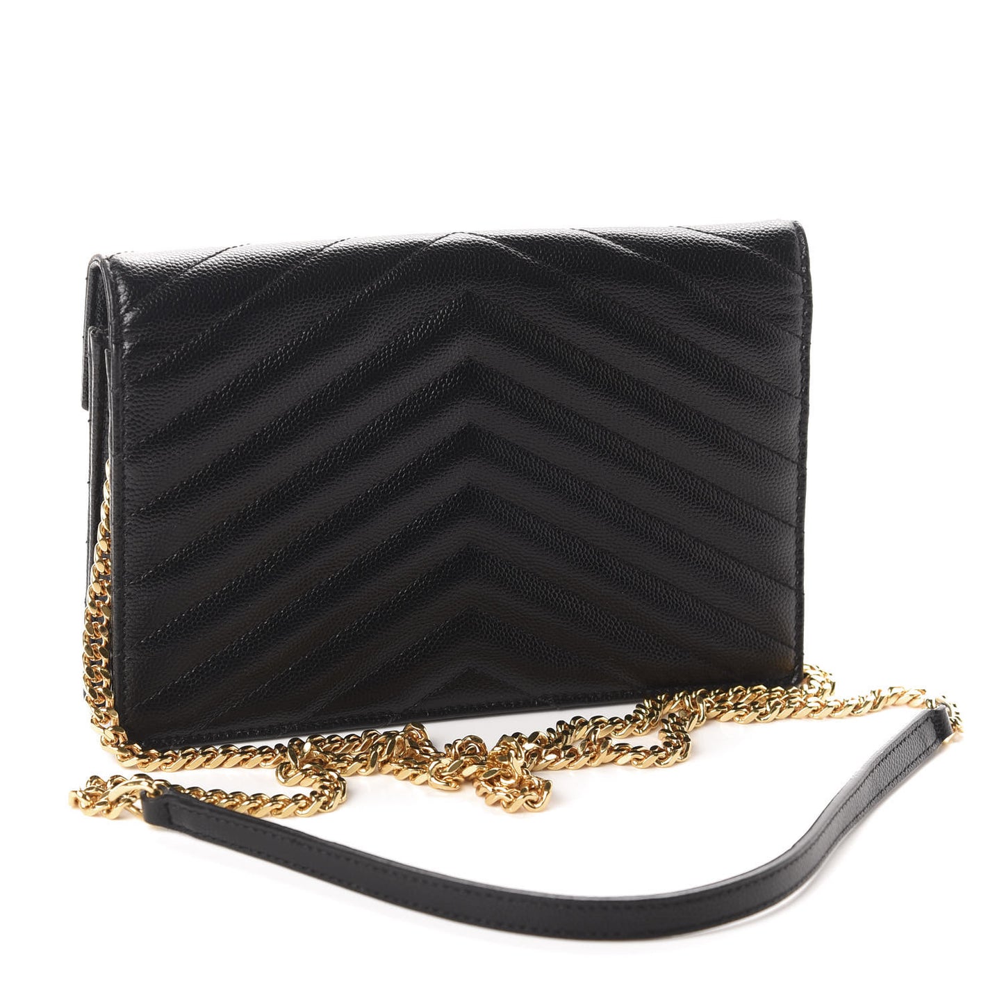 Grain De Poudre Matelasse Chevron Monogram Envelope Chain Wallet Black