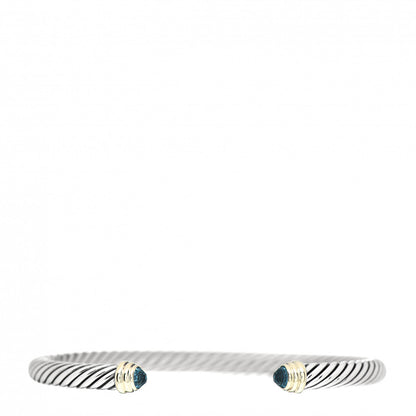 David Yurman Sterling Silver 14K Yellow Gold Blue Topaz 5mm Cable Classics Petite Color Bracelet 1 of 4