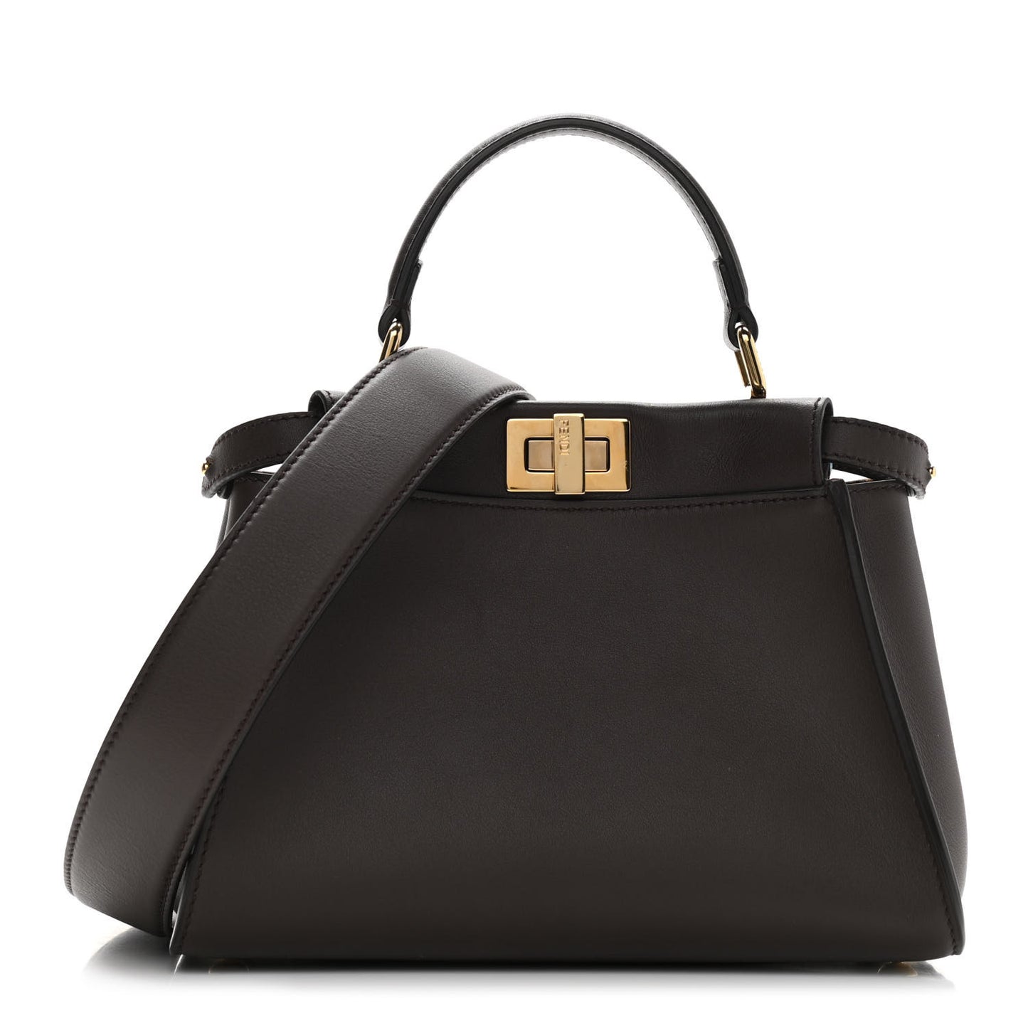 Vitello Seta Suede FF Mini Peekaboo Iconic Satchel Chocolate Sigaro Marrone