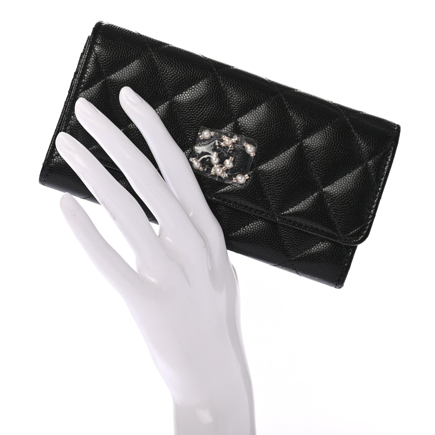Caviar Quilted Pearl Coco Candy Wallet Black