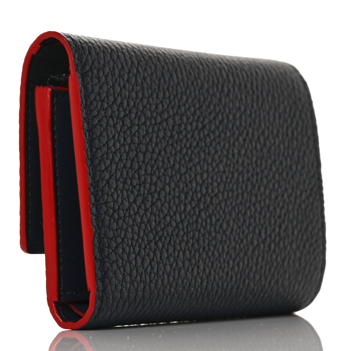 Taurillon Capucines Compact Wallet Marine Rouge