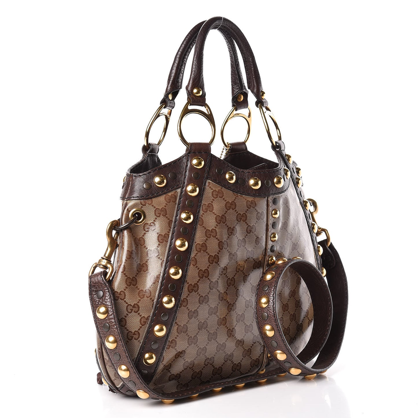 Crystal Monogram Fringe Babouska Satchel Brown