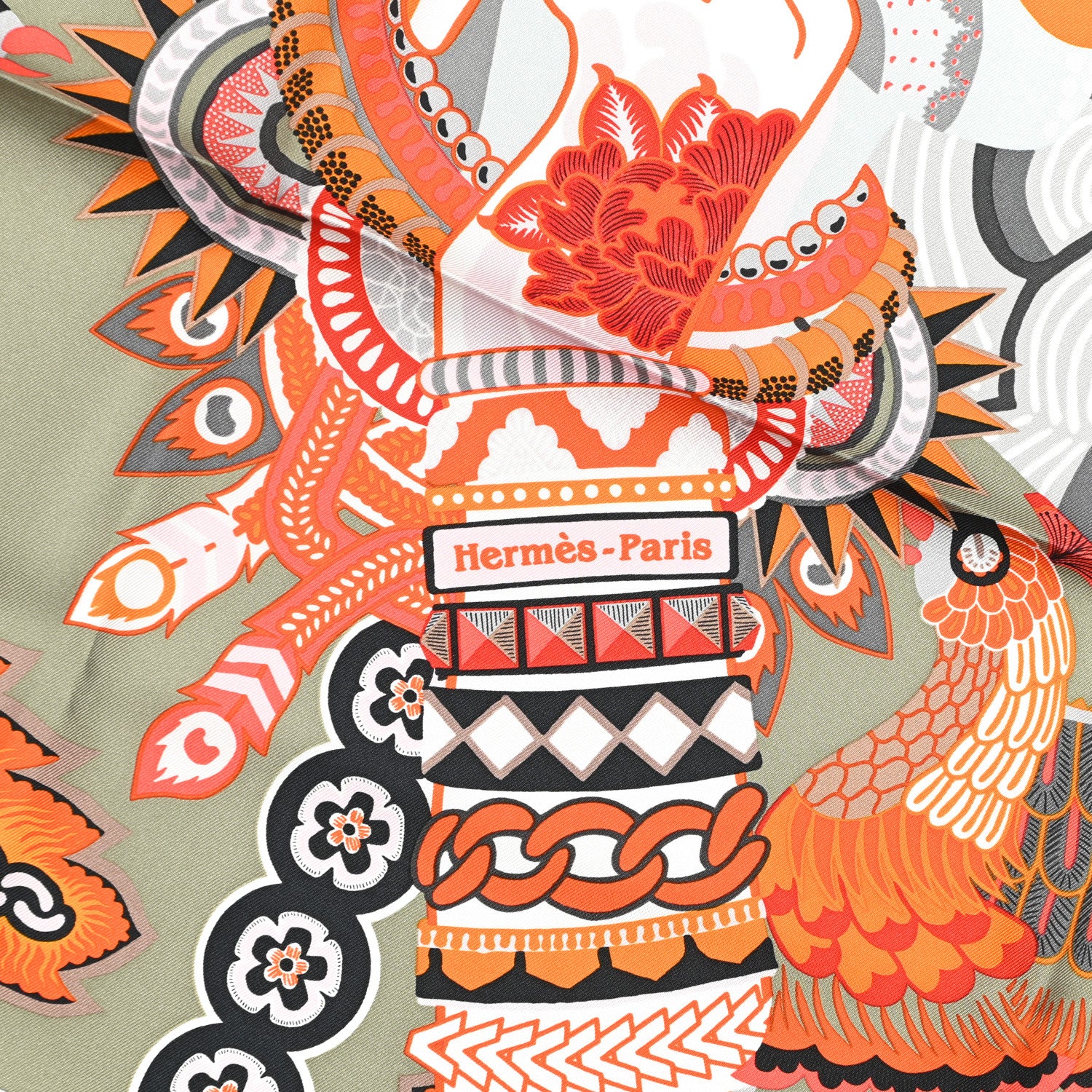 Hermes Silk Twill Duo Cosmique Scarf 90 Caramel Orange Gris 2 of 4