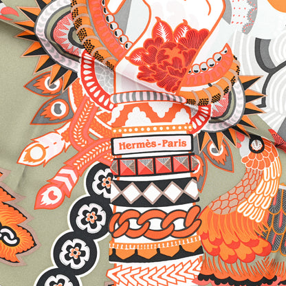 Hermes Silk Twill Duo Cosmique Scarf 90 Caramel Orange Gris 2 of 4
