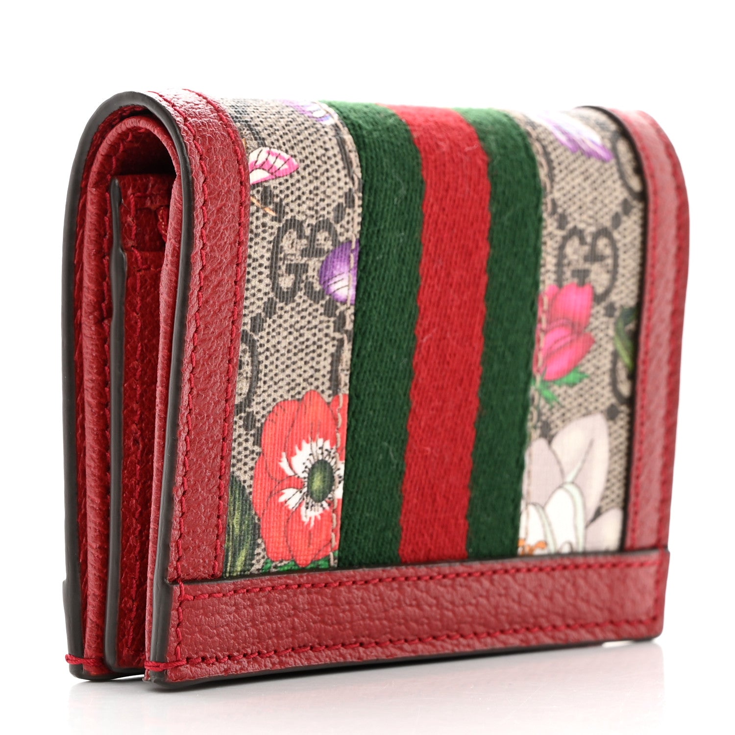 Gucci GG Supreme Monogram Flora Web Ophidia Card Case Red 3 of 8
