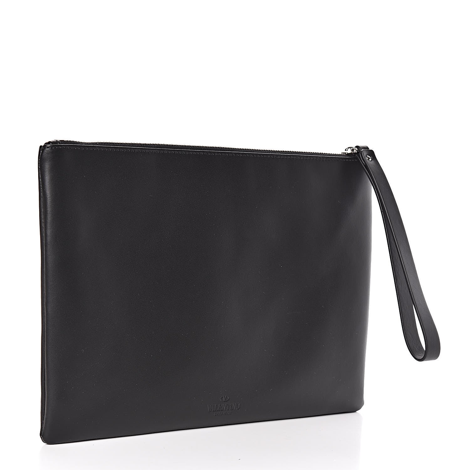 Valentino Garavani Calfskin VLTN Large Zip Wristlet Pouch Black White 3 of 6