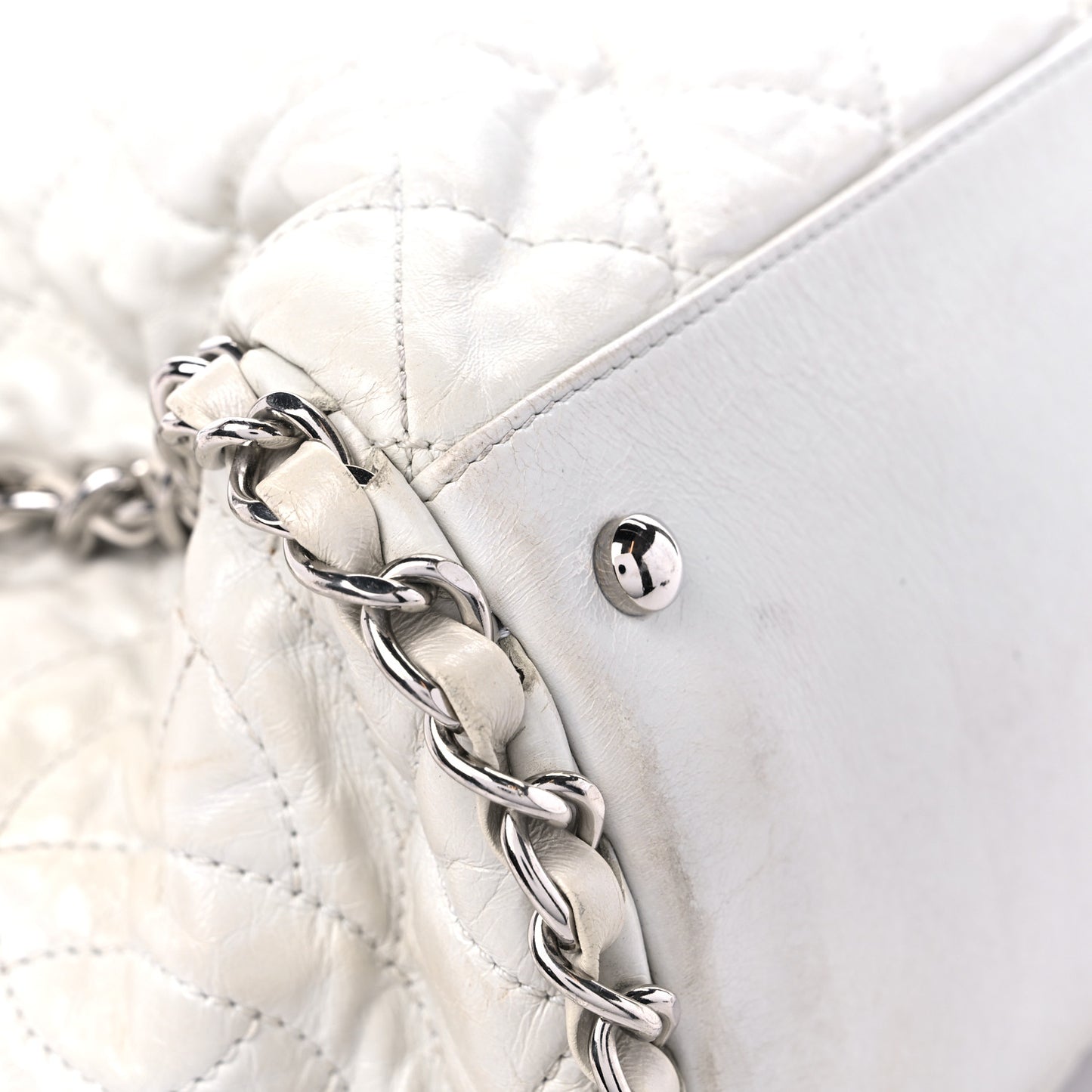 Glazed Calfskin Quilted Large Chain Me Hobo Dark White