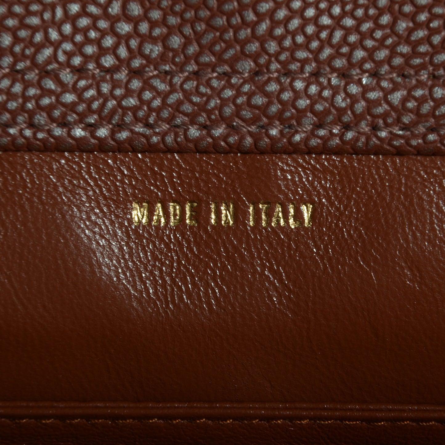 Metallic Caviar Quilted Shoulder Bag Brown