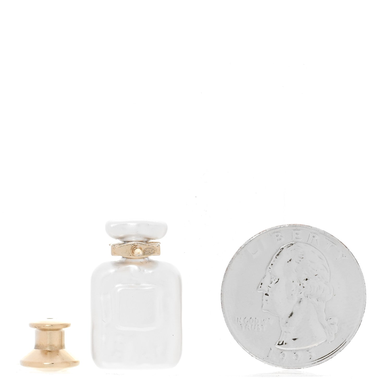 Chanel Pearl Resin Crystal CC Perfume Bottle Brooch Gold Pearly White 2 of 4