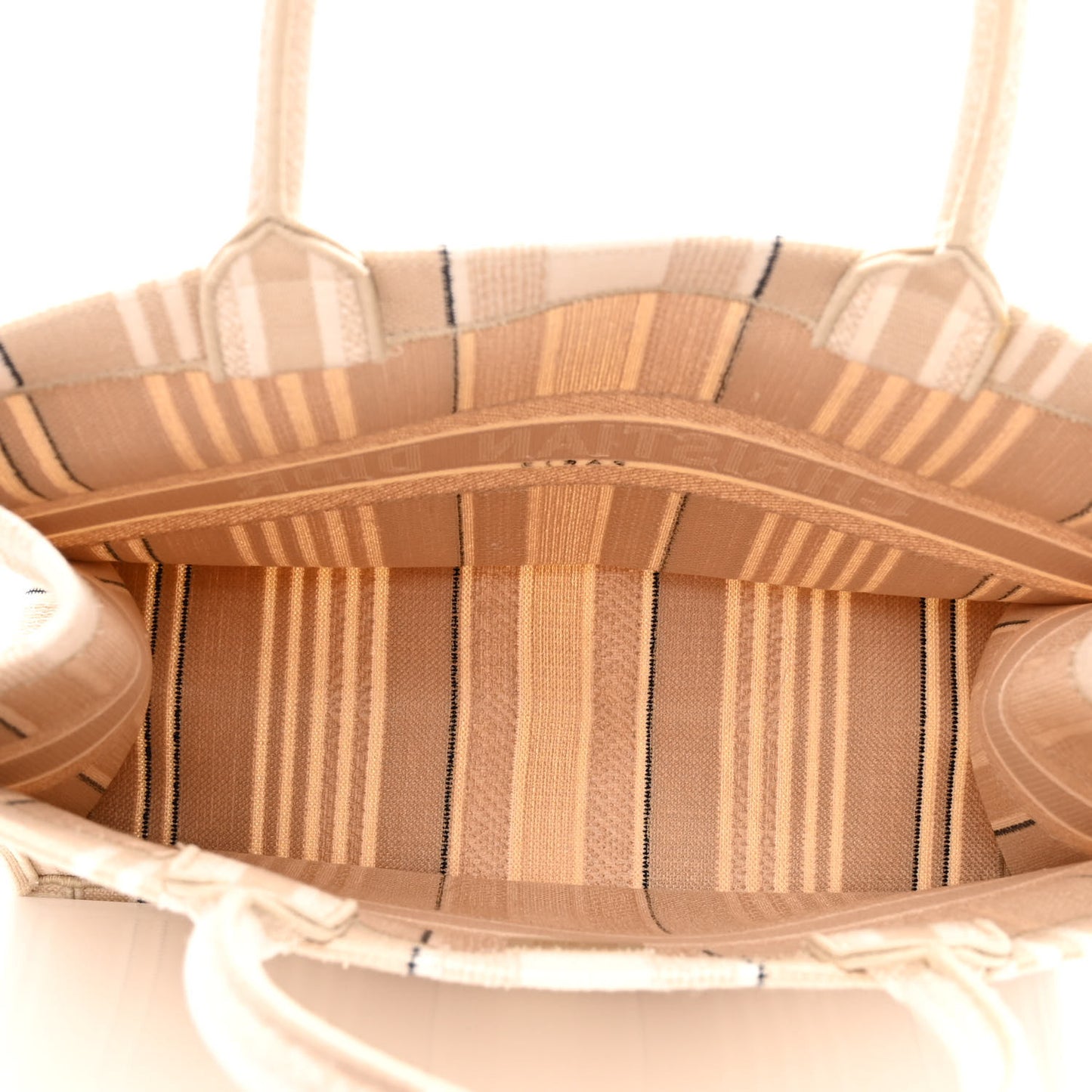 Canvas Embroidered Large Stripes Book Tote Beige
