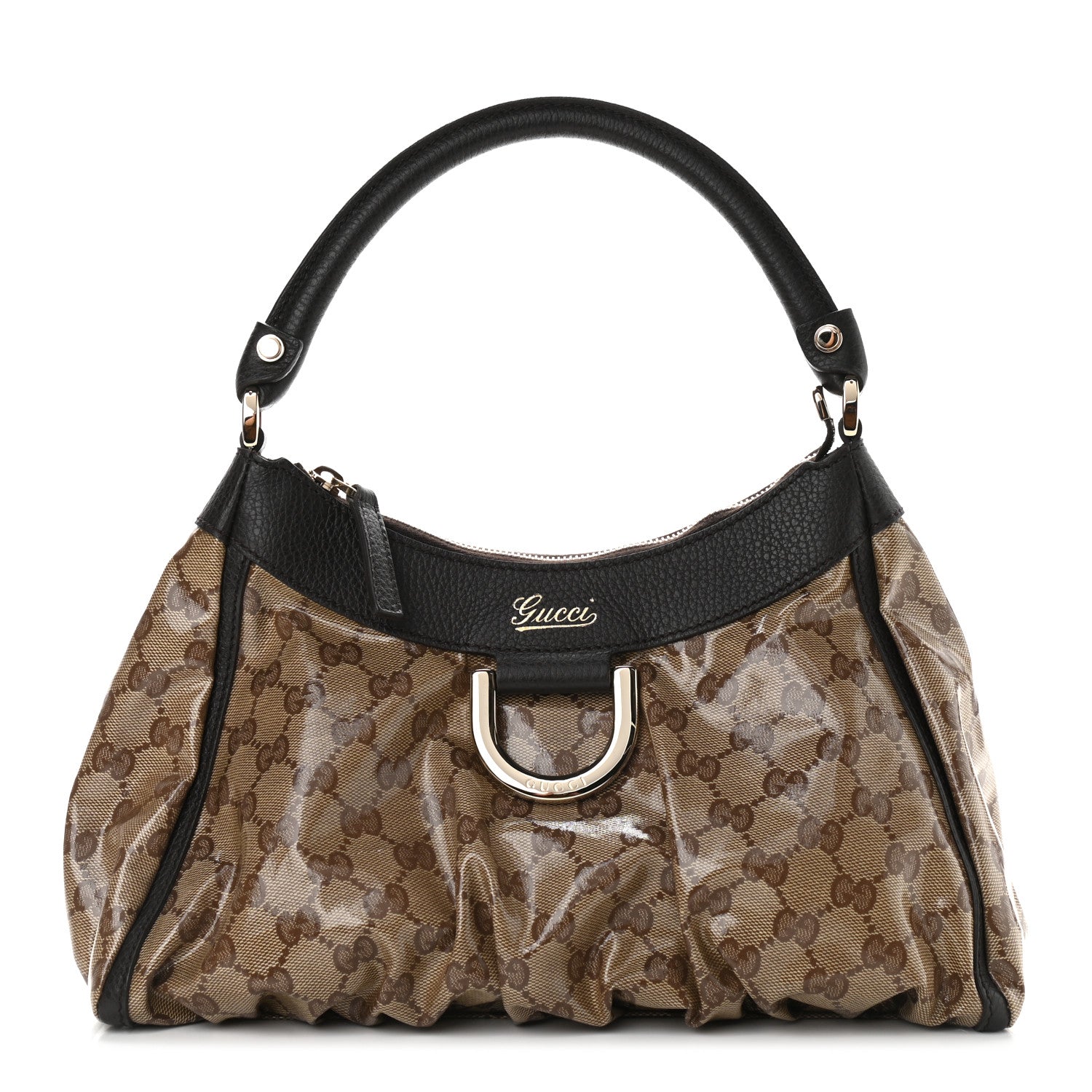 Gucci Crystal Monogram D Ring Gold Hobo Brown 1 of 9