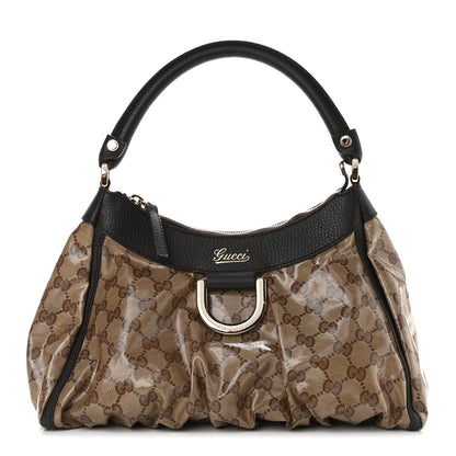 Gucci Crystal Monogram D Ring Gold Hobo Brown 1 of 9