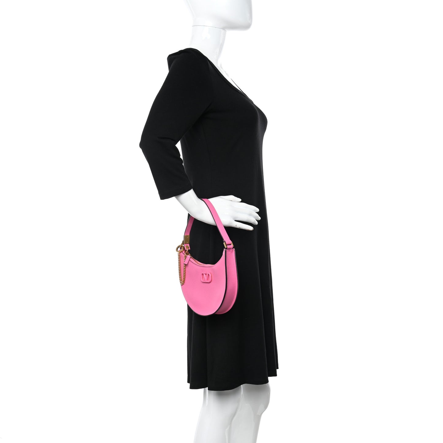 Grainy Calfskin Mini Vlogo Hobo Bag Feminine Pink
