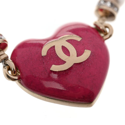 Chanel Resin Crystal Pearl Chain Heart CC Bracelet Pink White Gold 5 of 7