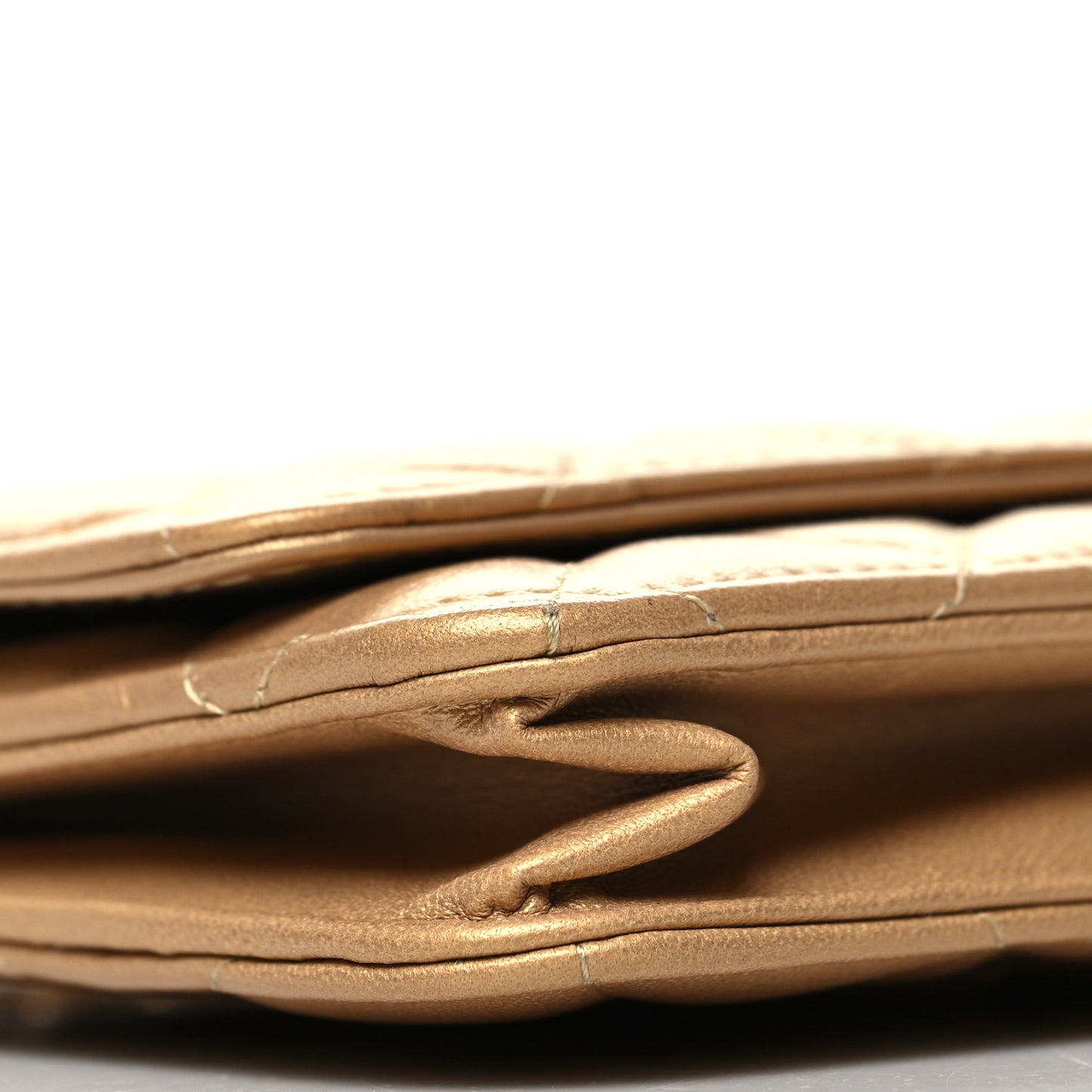 Metallic Lambskin Quilted Enamel Wallet On Chain WOC Gold