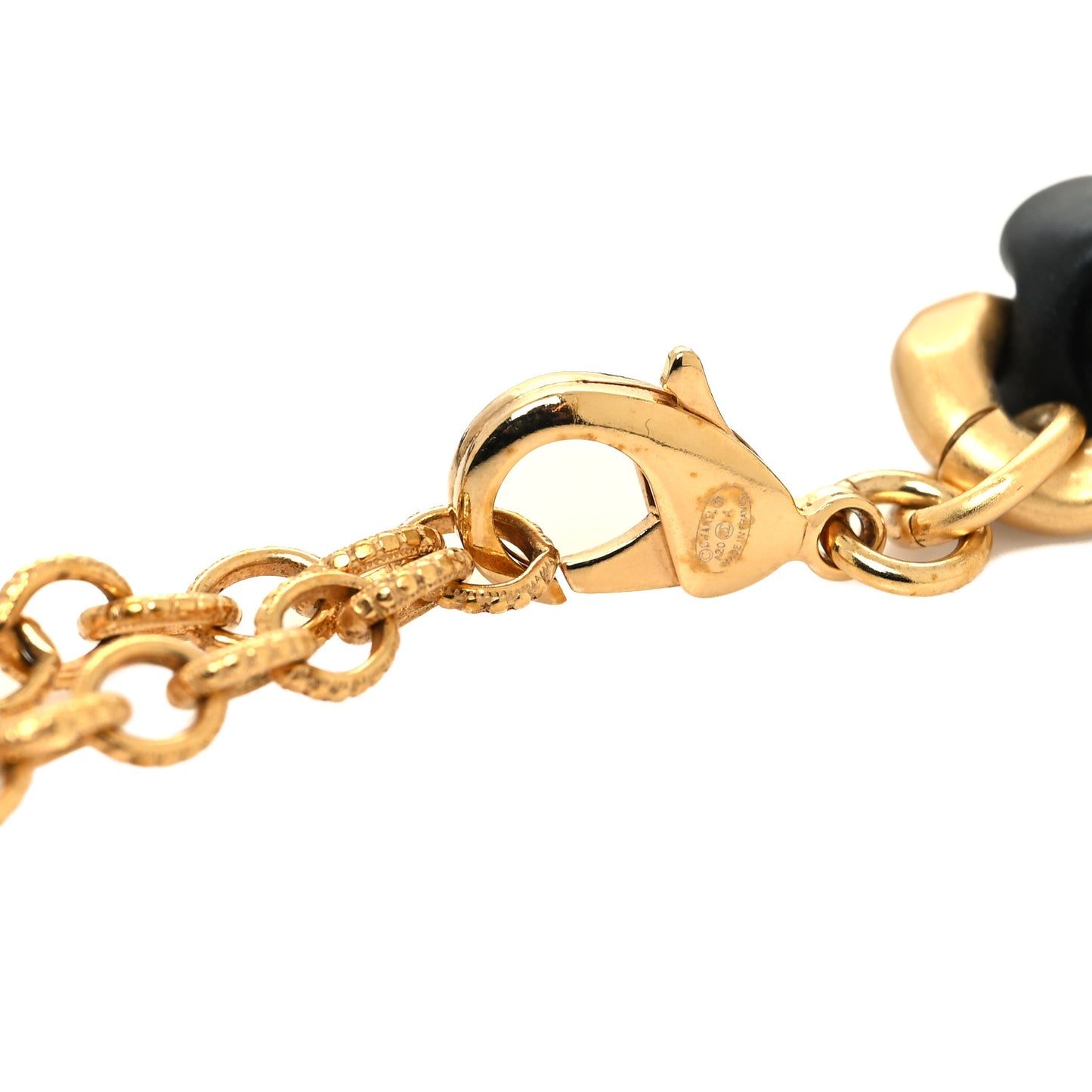 Lambskin CC Bow Chain Belt Black Gold