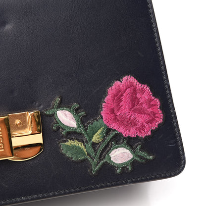 Gucci Calfskin Embroidered Mini Sylvie Top Handle Bag Blue 8 of 12