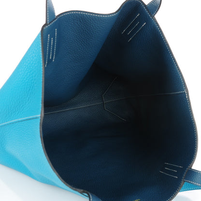 Hermes Taurillon Clemence Double Sens 45 Reversible Tote Colvert Turquoise 5 of 8