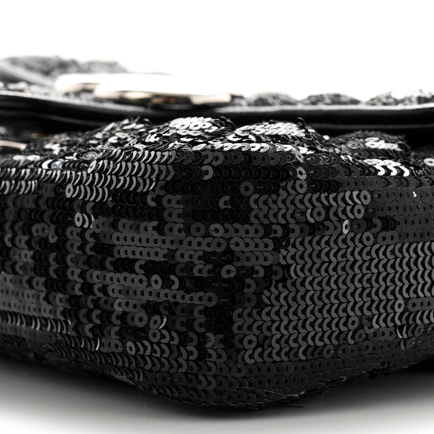 Sequin Matelasse Diagonal Mini GG Marmont Shoulder Bag Black