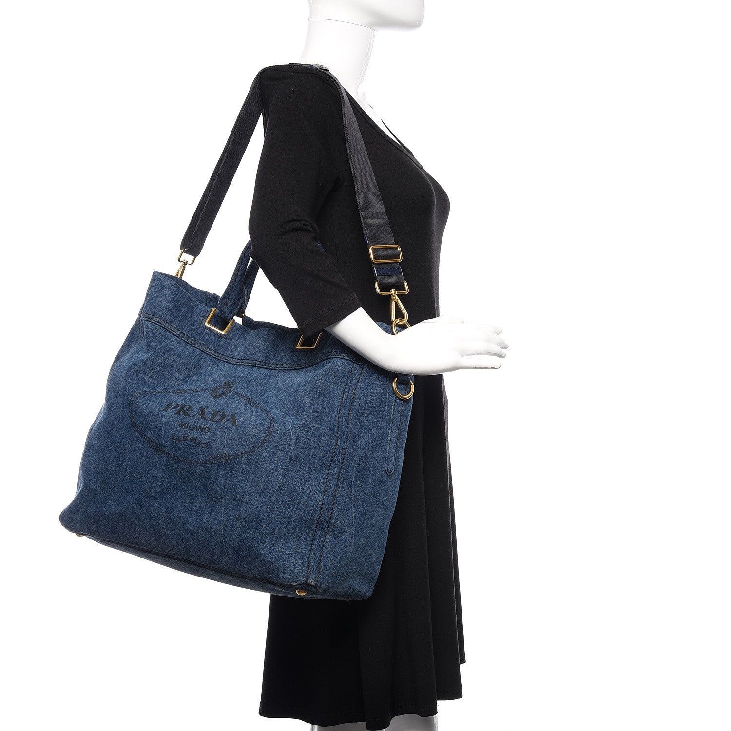 Prada Denim Large Logo Shopping Tote 2 of 9