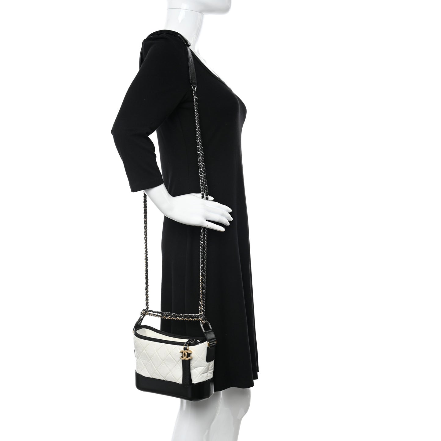 Aged Calfskin Quilted Small Gabrielle Hobo Black White