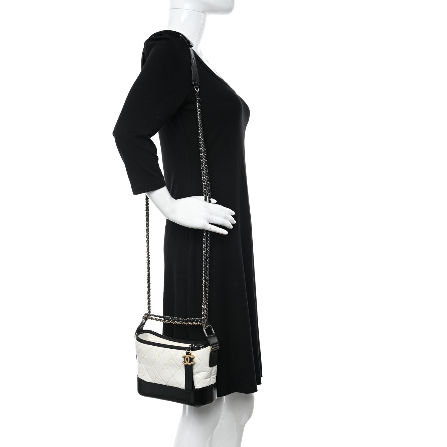 Chanel Aged Calfskin Quilted Small Gabrielle Hobo Black White 2 of 10