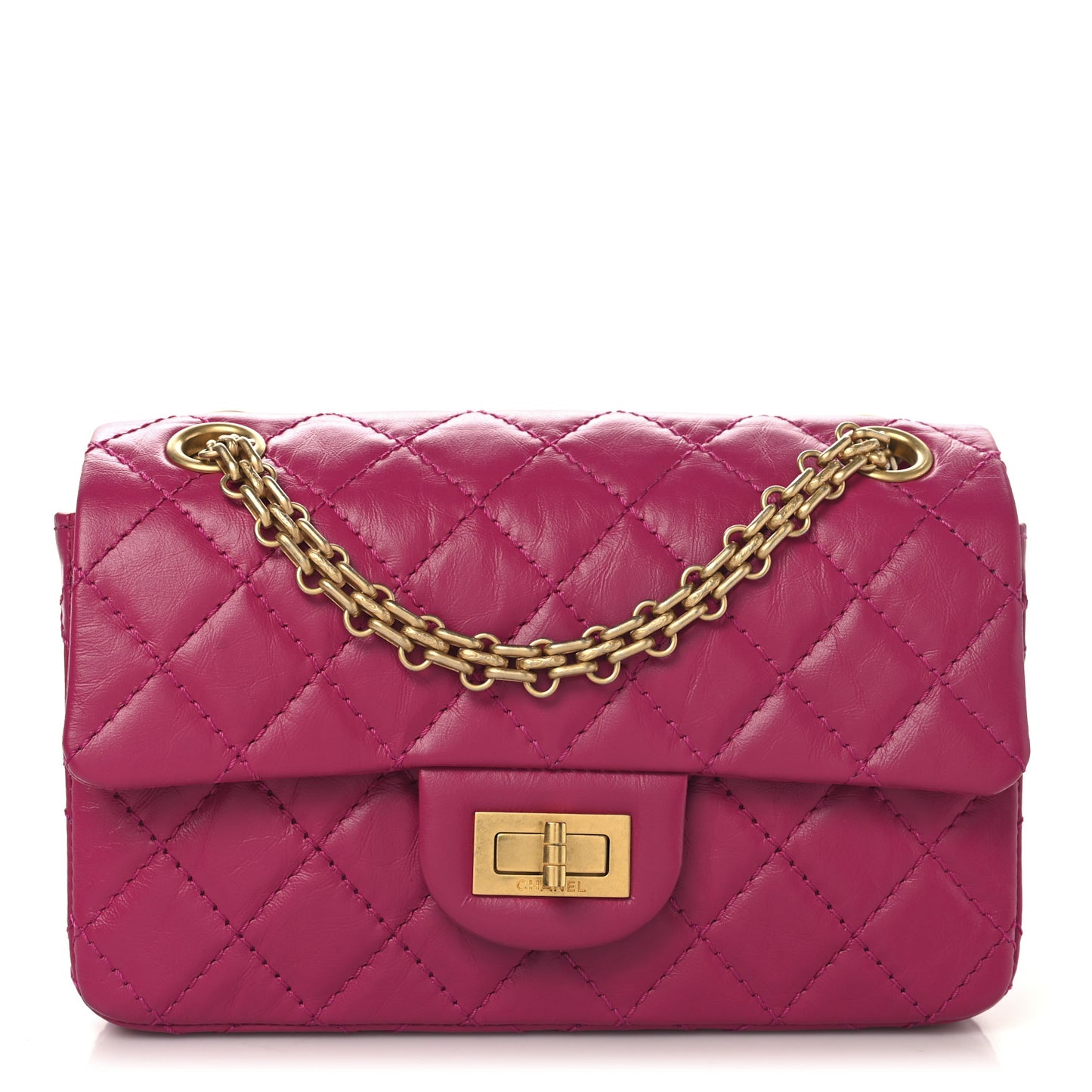 Aged Calfskin Quilted 2.55 Reissue Mini Flap Fuchsia