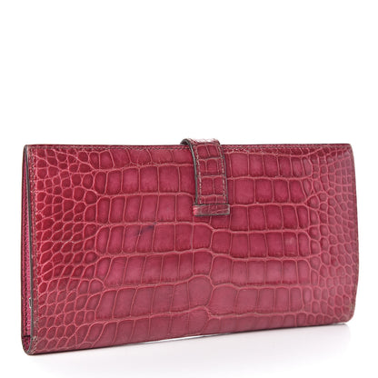 Hermes Shiny Alligator Bearn Wallet Fuchsia 3 of 9