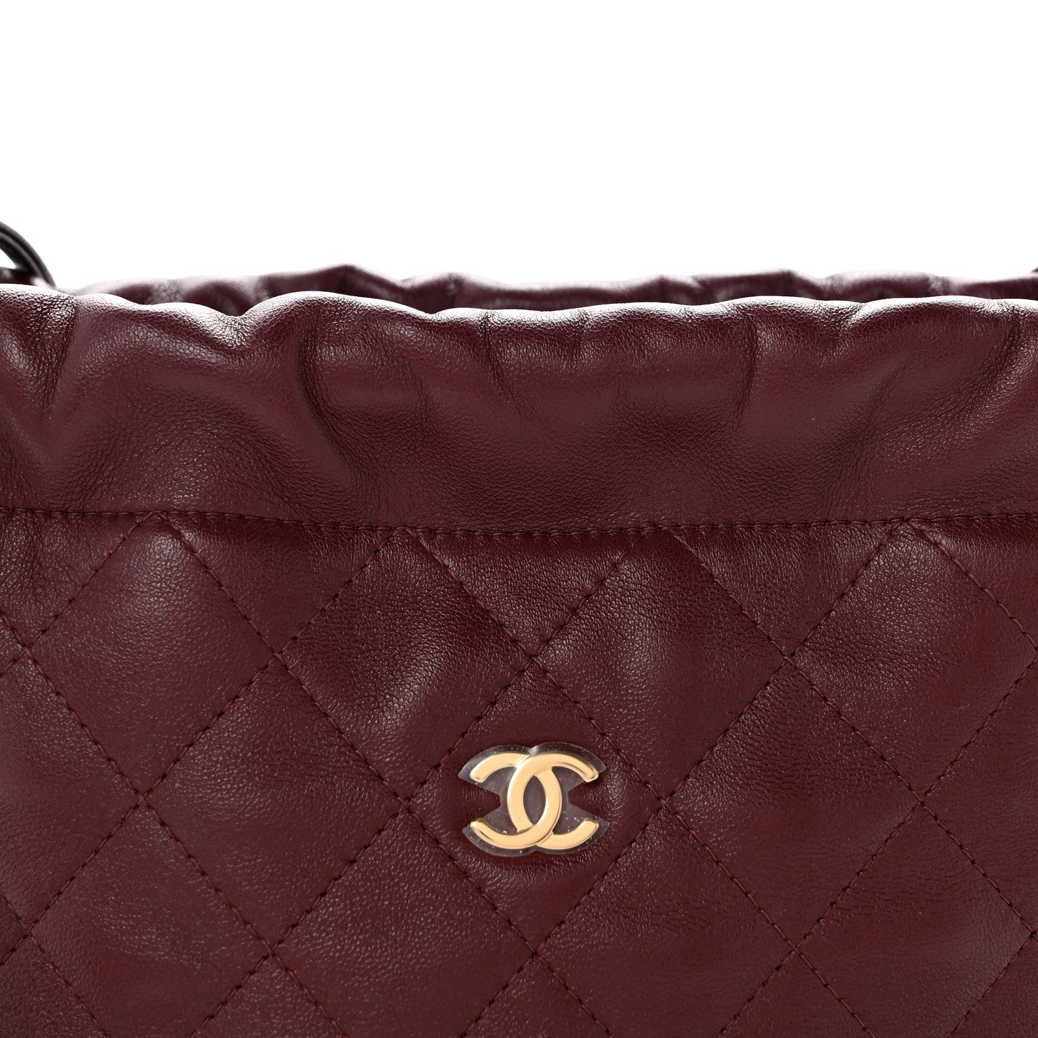 Chanel Lambskin Quilted Drawstring Clutch With Strap Dark Burgundy 8 of 10
