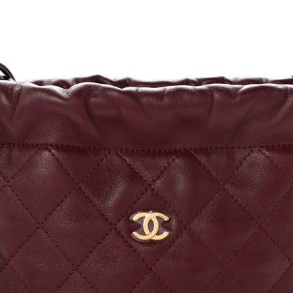 Chanel Lambskin Quilted Drawstring Clutch With Strap Dark Burgundy 8 of 10