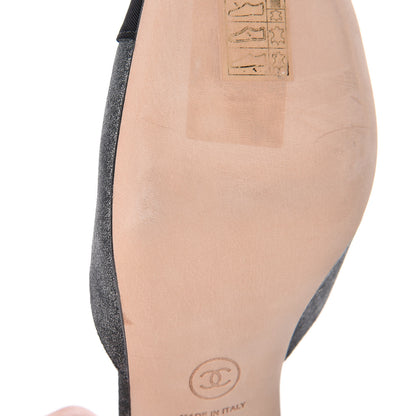 Chanel Metallic Lambskin Grosgrain Cap Toe CC Slingback Pumps 40.5 Silver Black 9 of 10