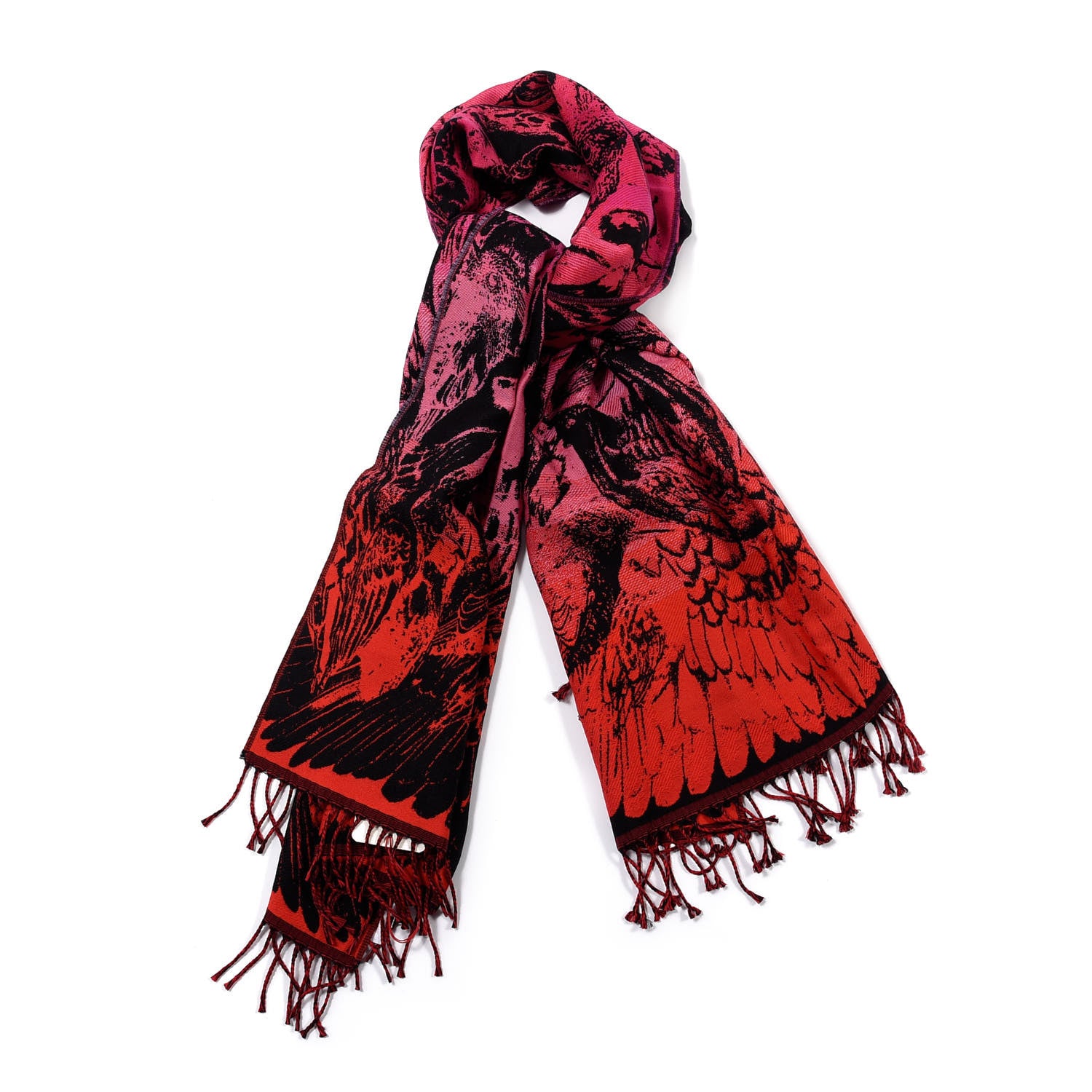 Alexander McQueen Wool Paradise Skull Scarf Fuxia Black 1 of 4