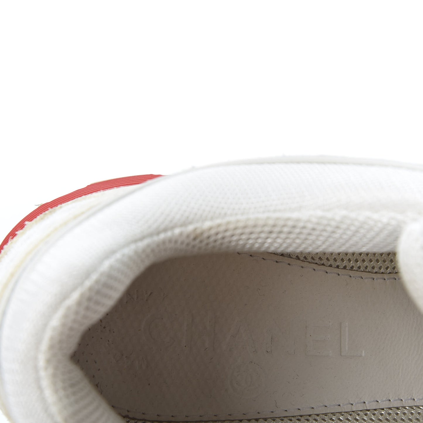 Calfskin Suede Fabric Womens CC Sneakers 38.5 White Blue Red