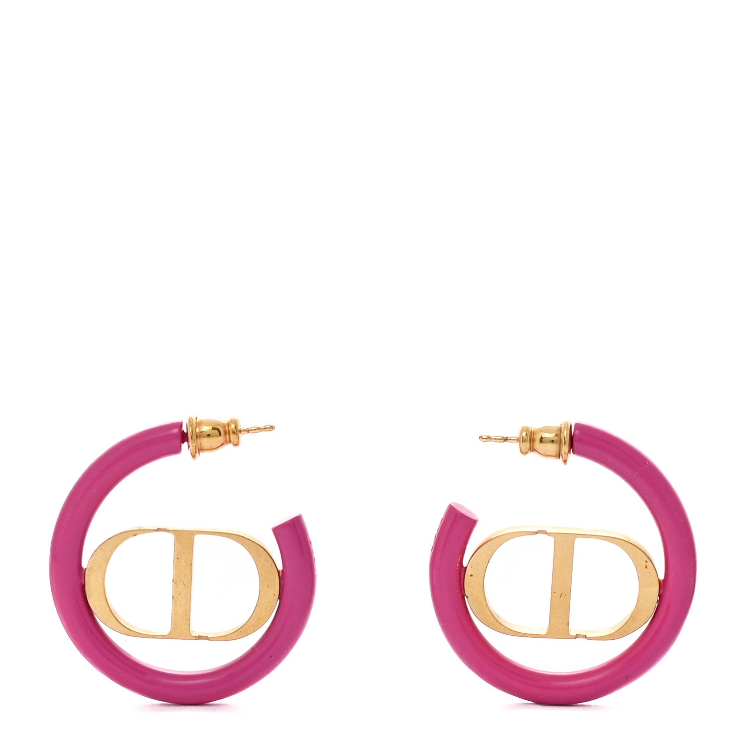 Christian Dior Metal 30 Montaigne Hoop Earrings Aged Gold Pink 1 of 5
