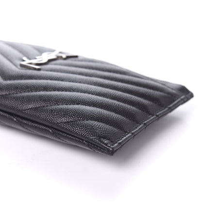 Saint Laurent Grain De Poudre Chevron Monogram Bill Pouch Black 7 of 10