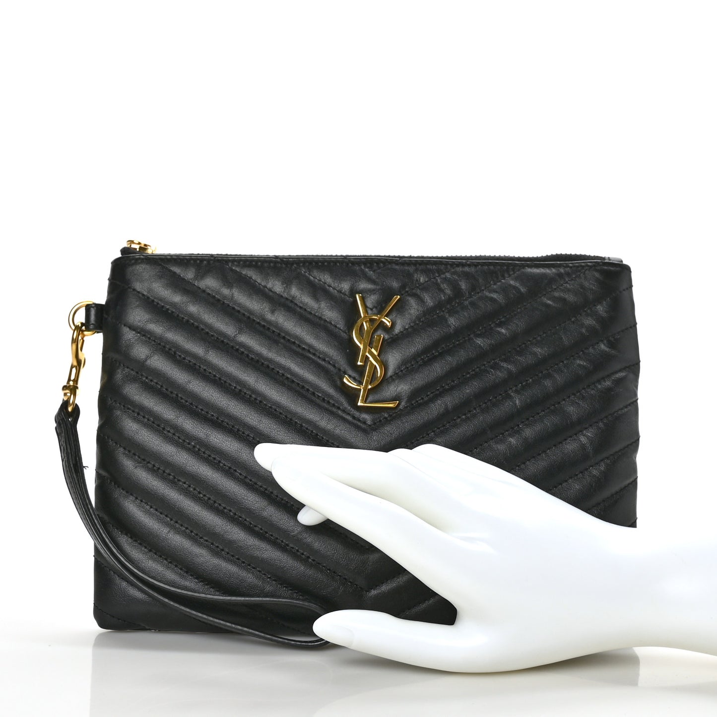 Calfskin Matelasse Chevron Monogram A5 Wristlet Black