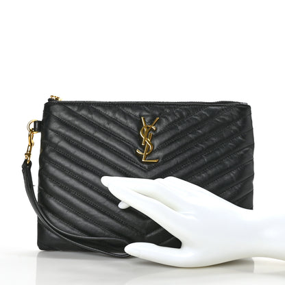 Saint Laurent Calfskin Matelasse Chevron Monogram A5 Wristlet Black 2 of 7