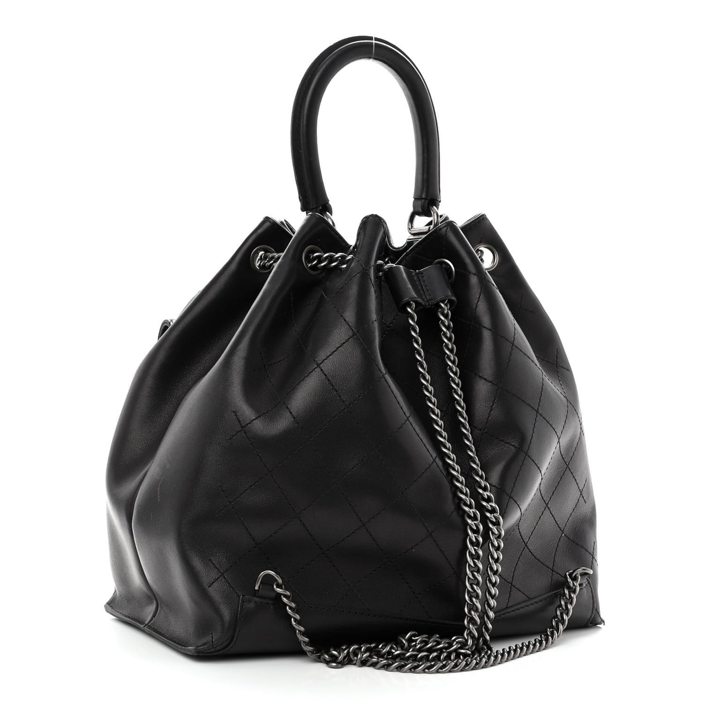 Calfskin Stitched Large Urban Luxury Drawstring Backpack Black