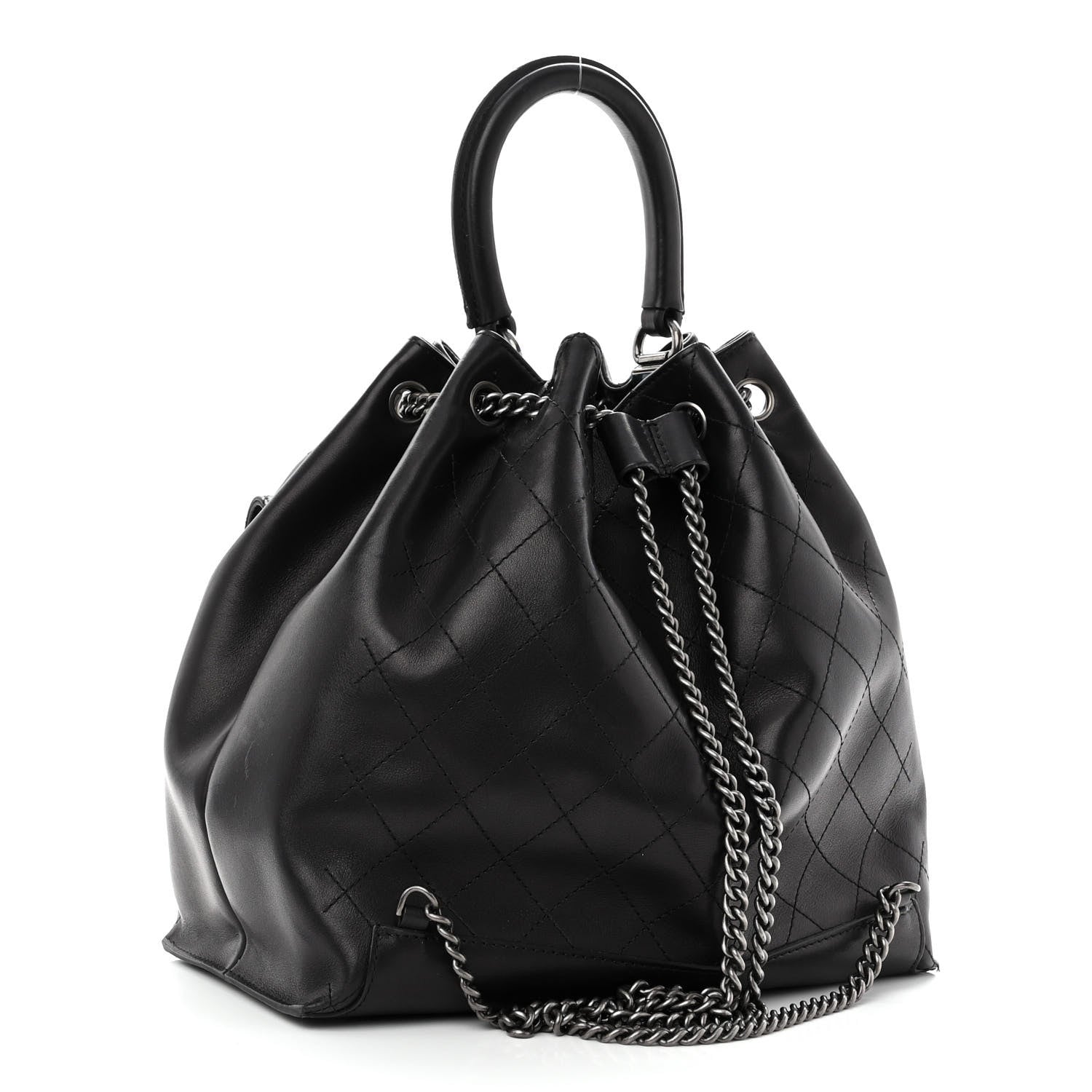 Chanel Calfskin Stitched Large Urban Luxury Drawstring Backpack Black 3 of 9