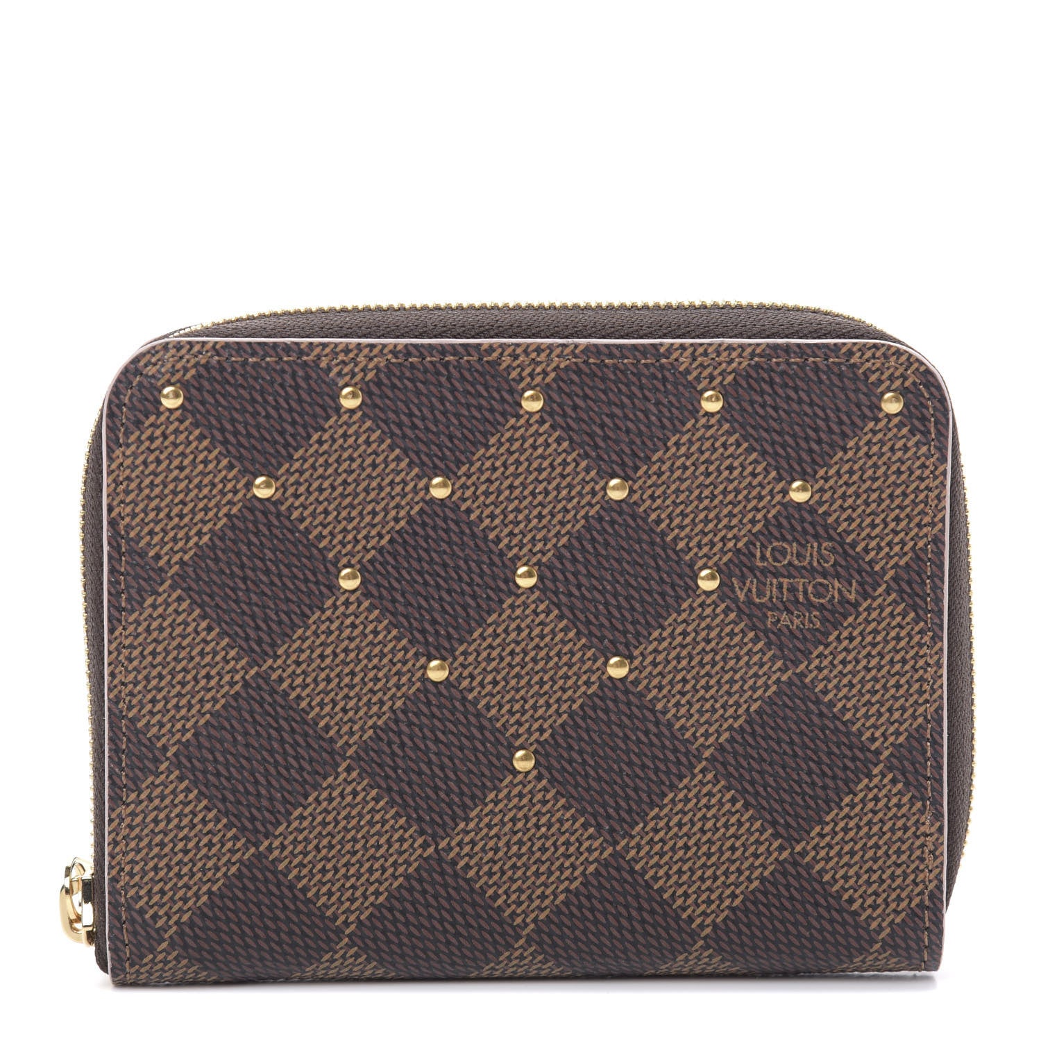 Louis Vuitton Damier Ebene Studded Zippy Coin Purse Rose Ballerine 1 of 7