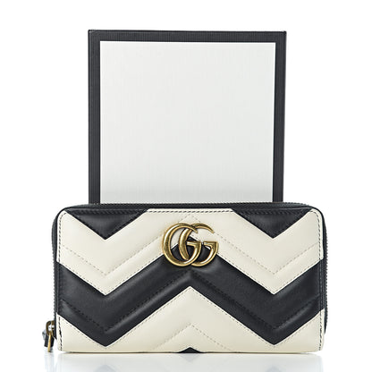 Gucci Calfskin Matelasse GG Marmont Zip Around Wallet Black White 7 of 7