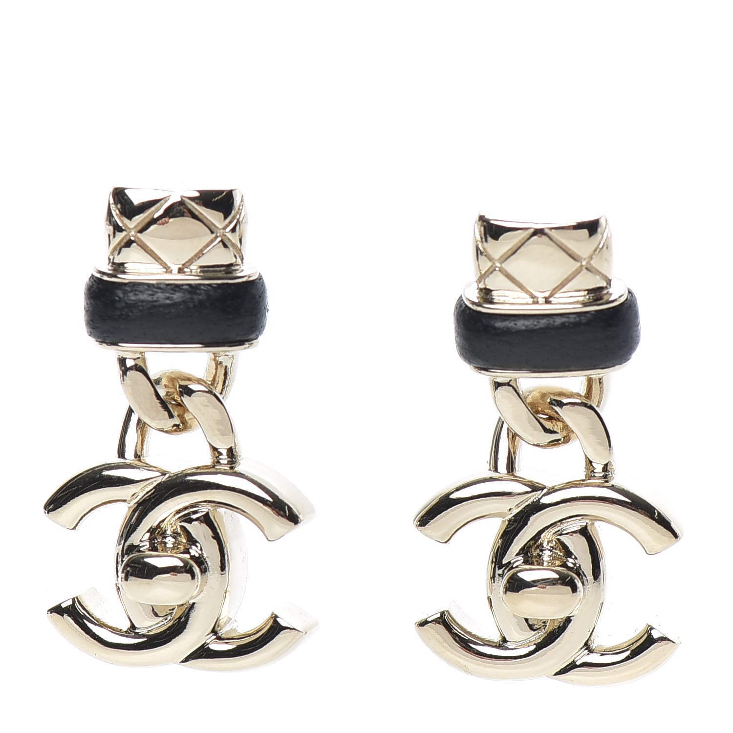 Chanel Lambskin CC Turnlock Drop Earrings Gold Black 1 of 5