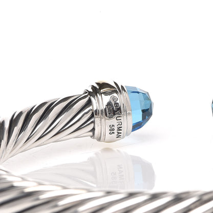 David Yurman Sterling Silver 14K Yellow Gold Blue Topaz 7mm Cable Classics Bracelet 5 of 5