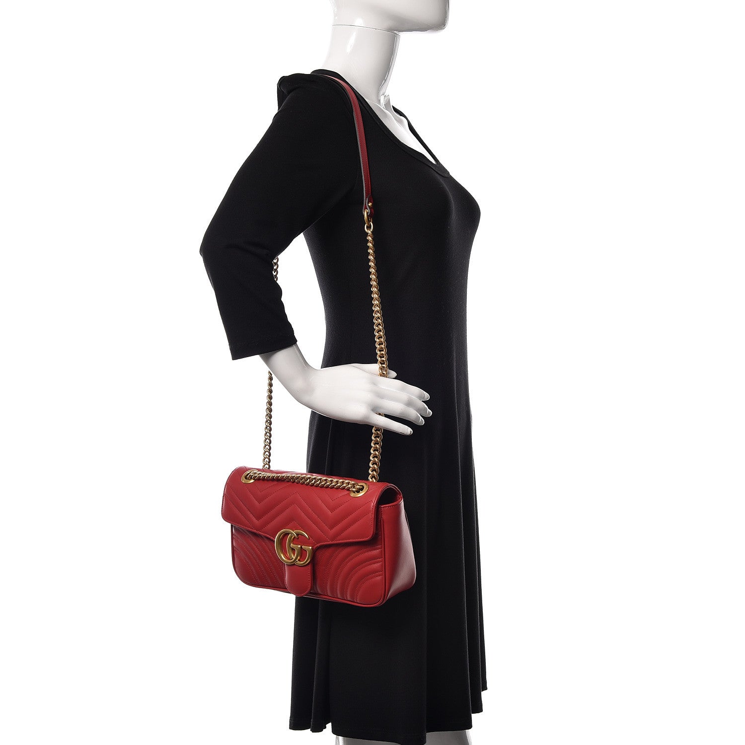 Gucci Calfskin Matelasse Small GG Marmont Shoulder Bag Hibiscus Red 2 of 10