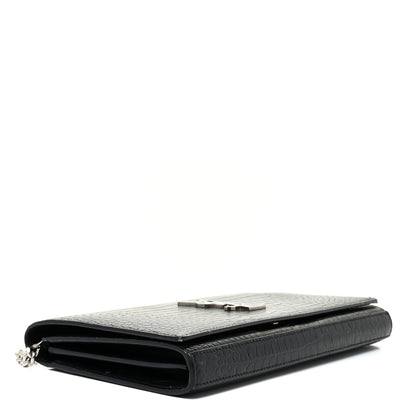 Saint Laurent Calfskin Crocodile Embossed Monogram Chain Wallet Black 4 of 16