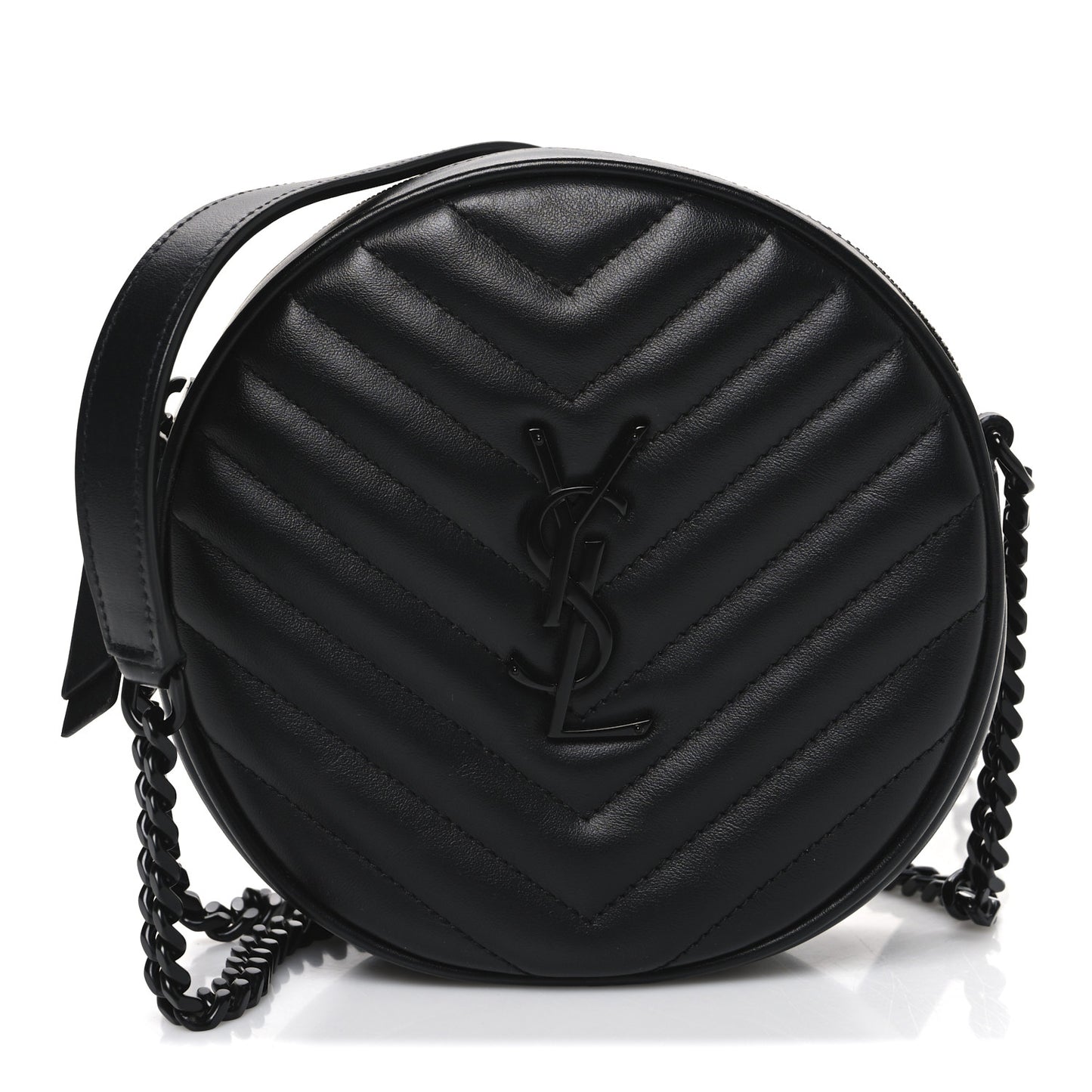 Calfskin Matelasse Chevron Round Vinyle Camera Bag Black