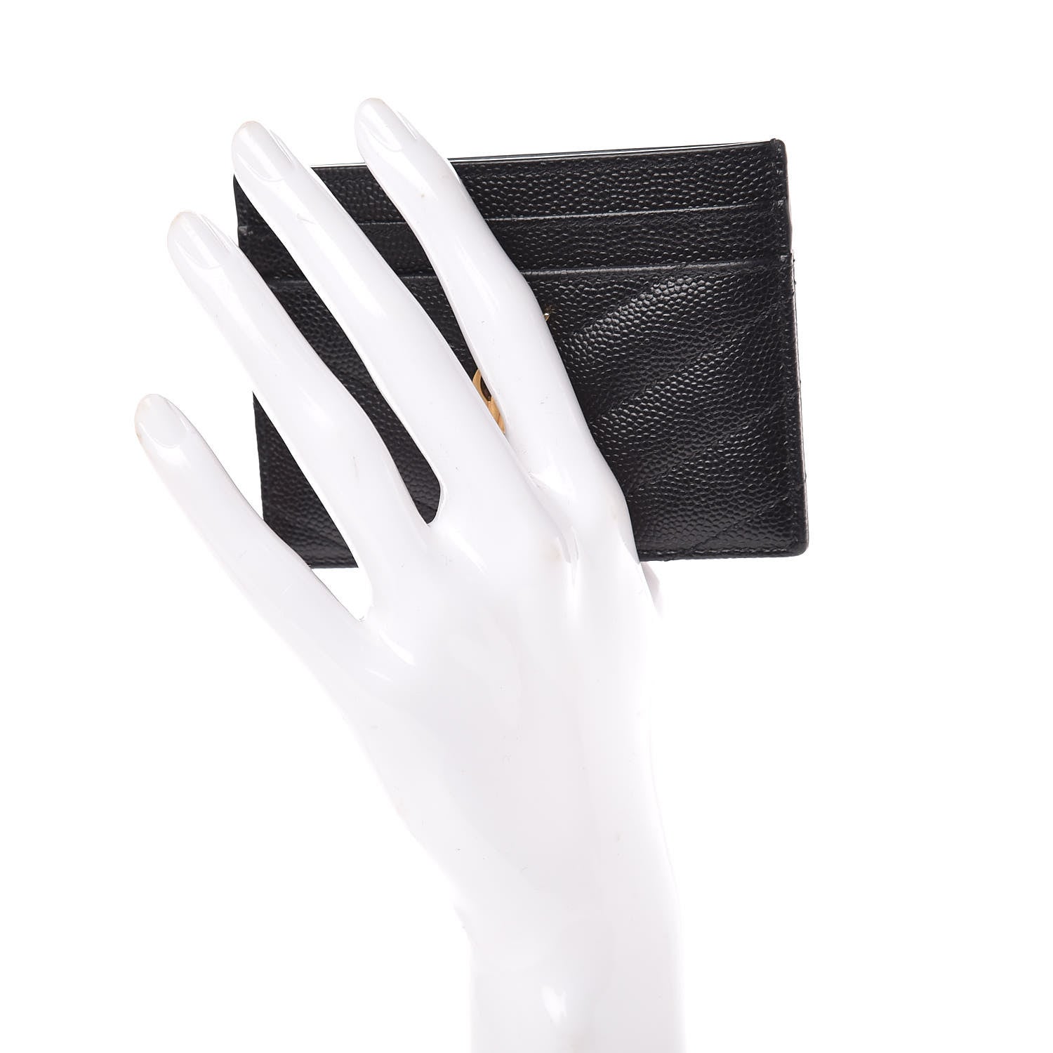 Saint Laurent Grain De Poudre Matelasse Chevron Monogram Credit Card Case Black 2 of 8