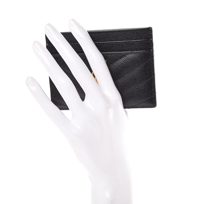 Saint Laurent Grain De Poudre Matelasse Chevron Monogram Credit Card Case Black 2 of 8