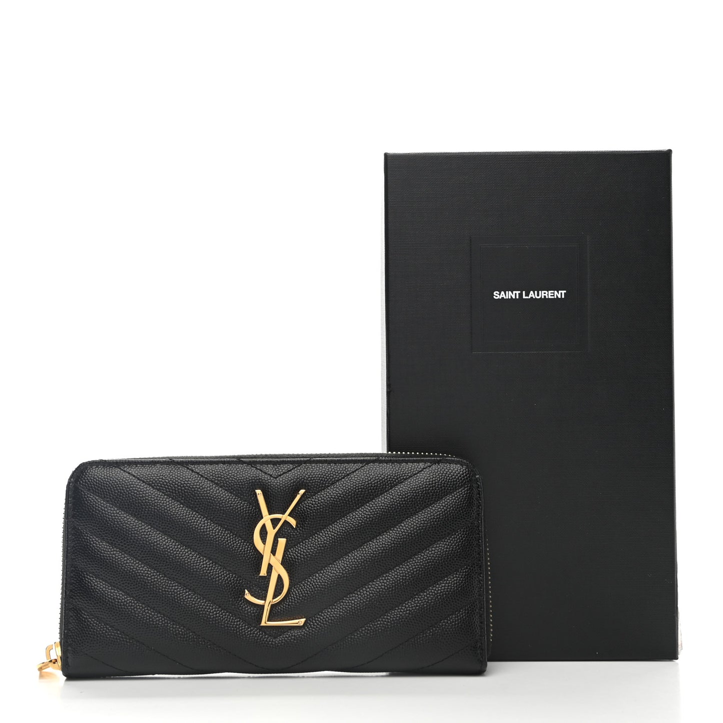 Grain De Poudre Matelasse Chevron Monogram Zip Around Wallet Black